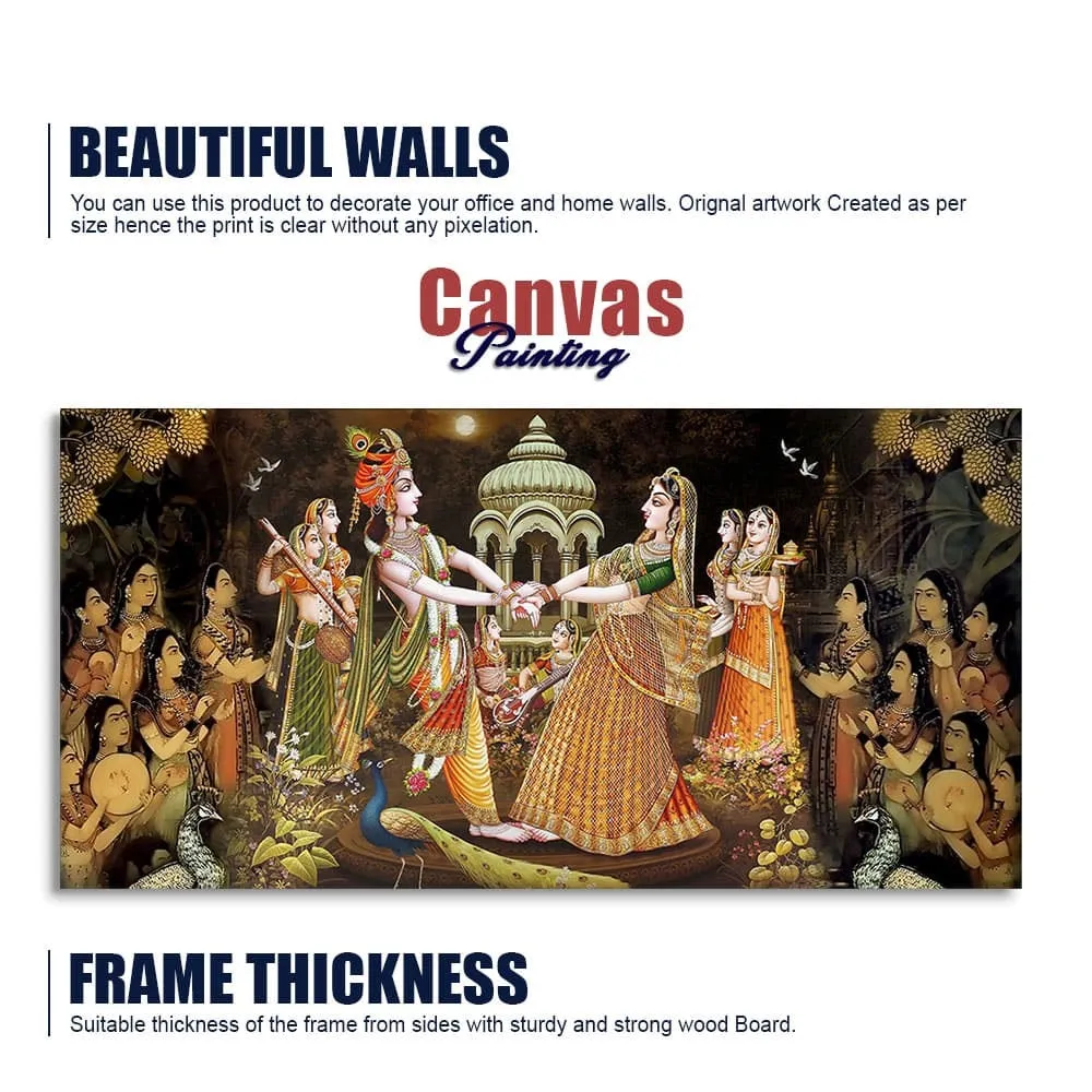 Celestial Raas Leela of Radha Krishna Canvas Wall Painting With Frame