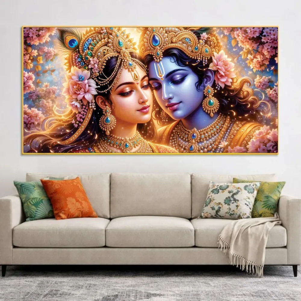 Radiant Harmony of Radha Krishna Canvas Wall Painting With Frame