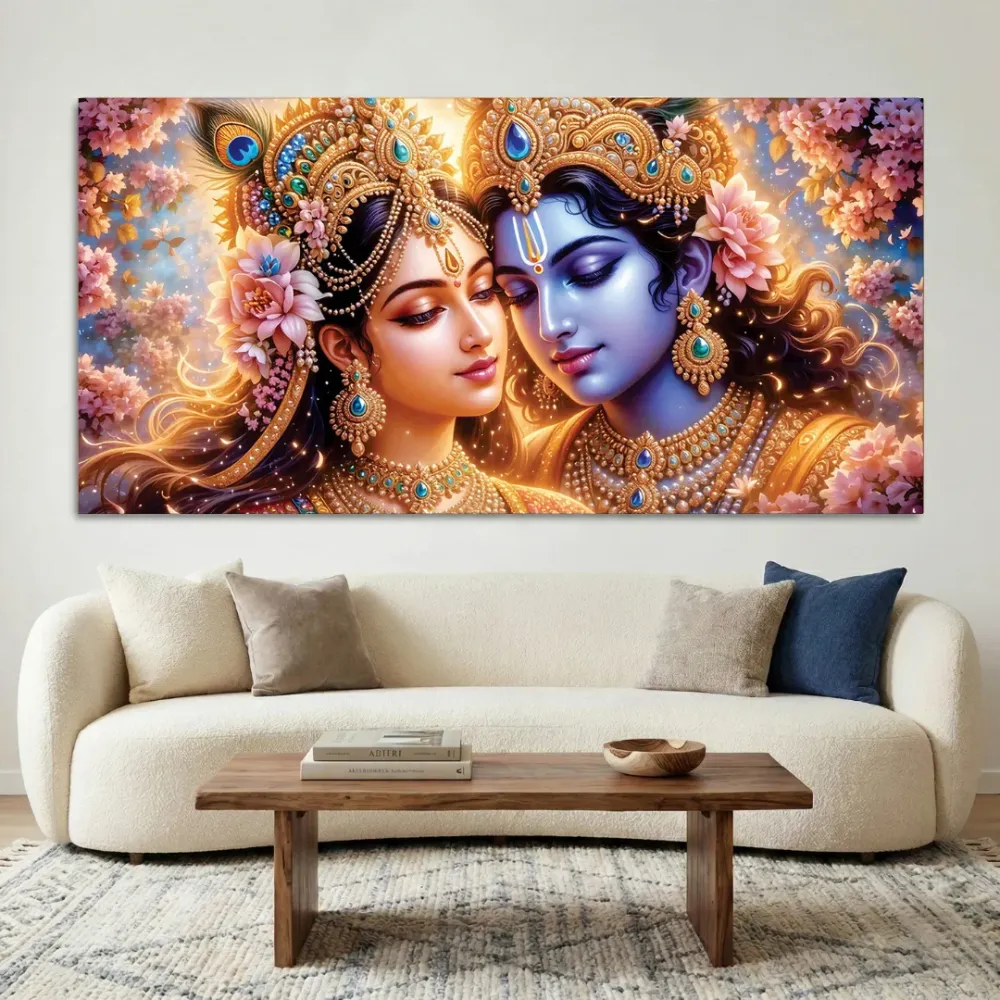 Radiant Harmony of Radha Krishna Canvas Wall Painting With Frame