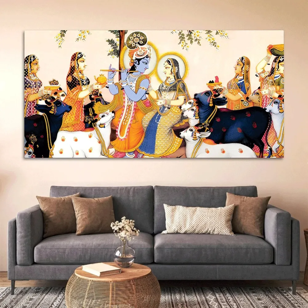 Divine Union of Radha Krishna Canvas Wall Painting With Frame