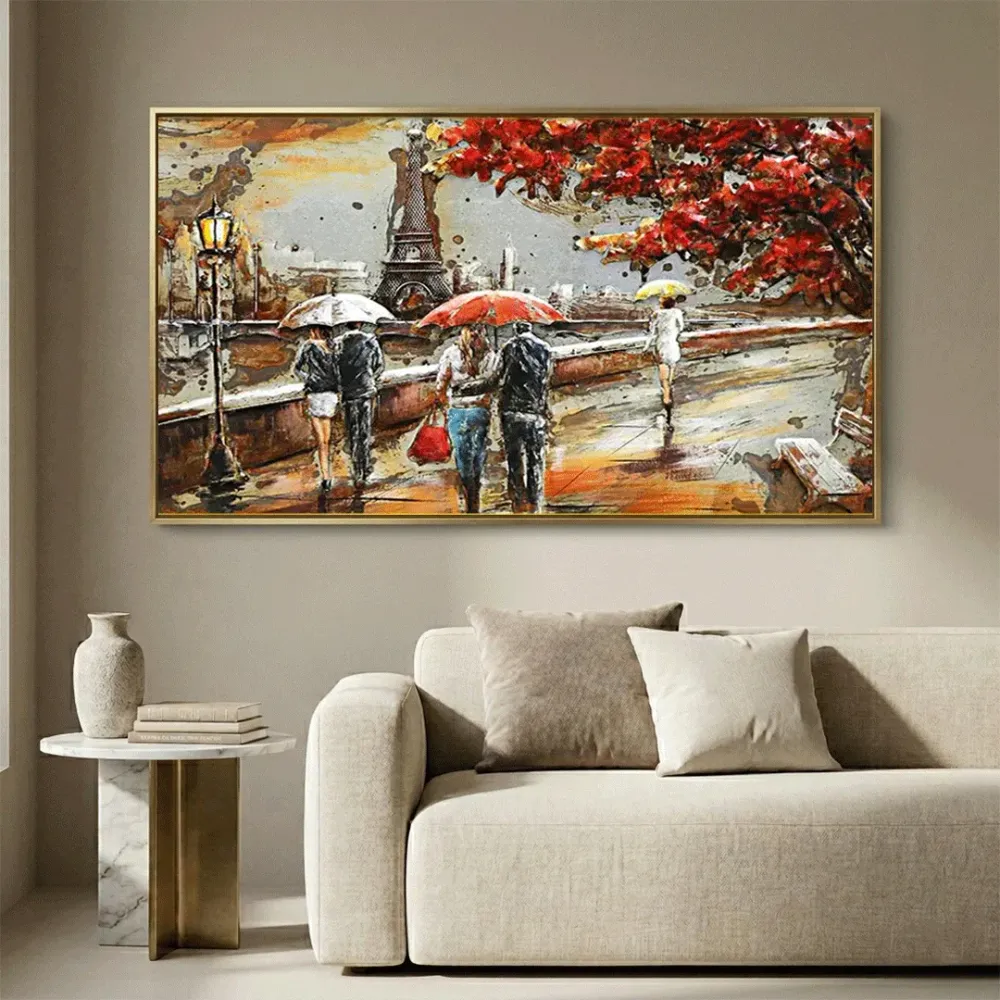 Romantic Couple in Paris Canvas Art  Wall Painting With Frame