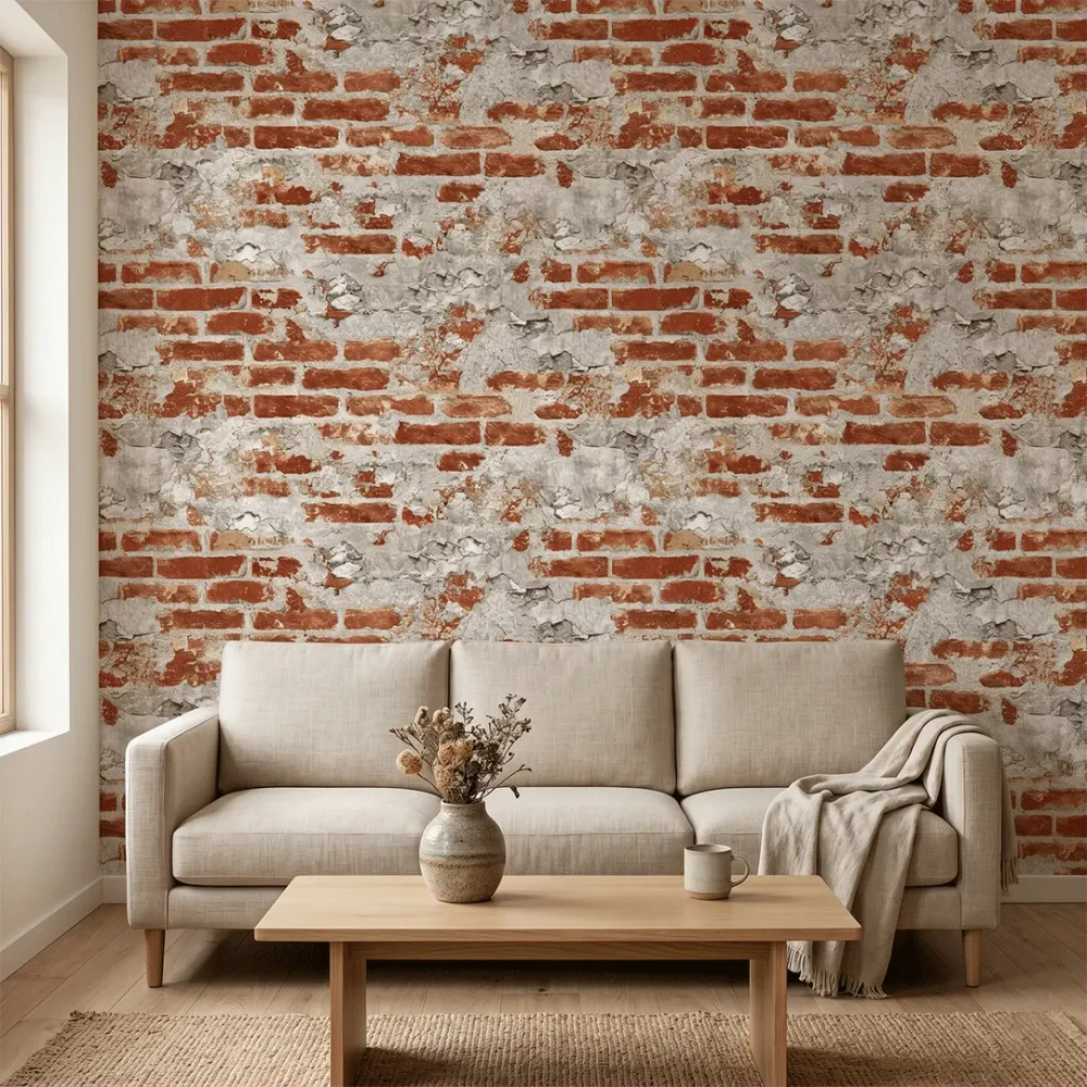 Rustic Red Plaster Brick Wallpaper