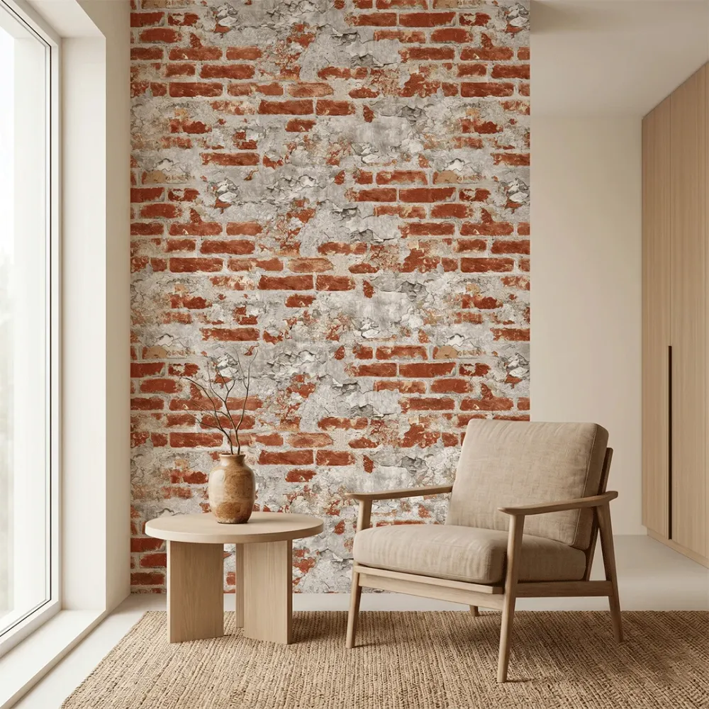 Rustic Red Plaster Brick Wallpaper