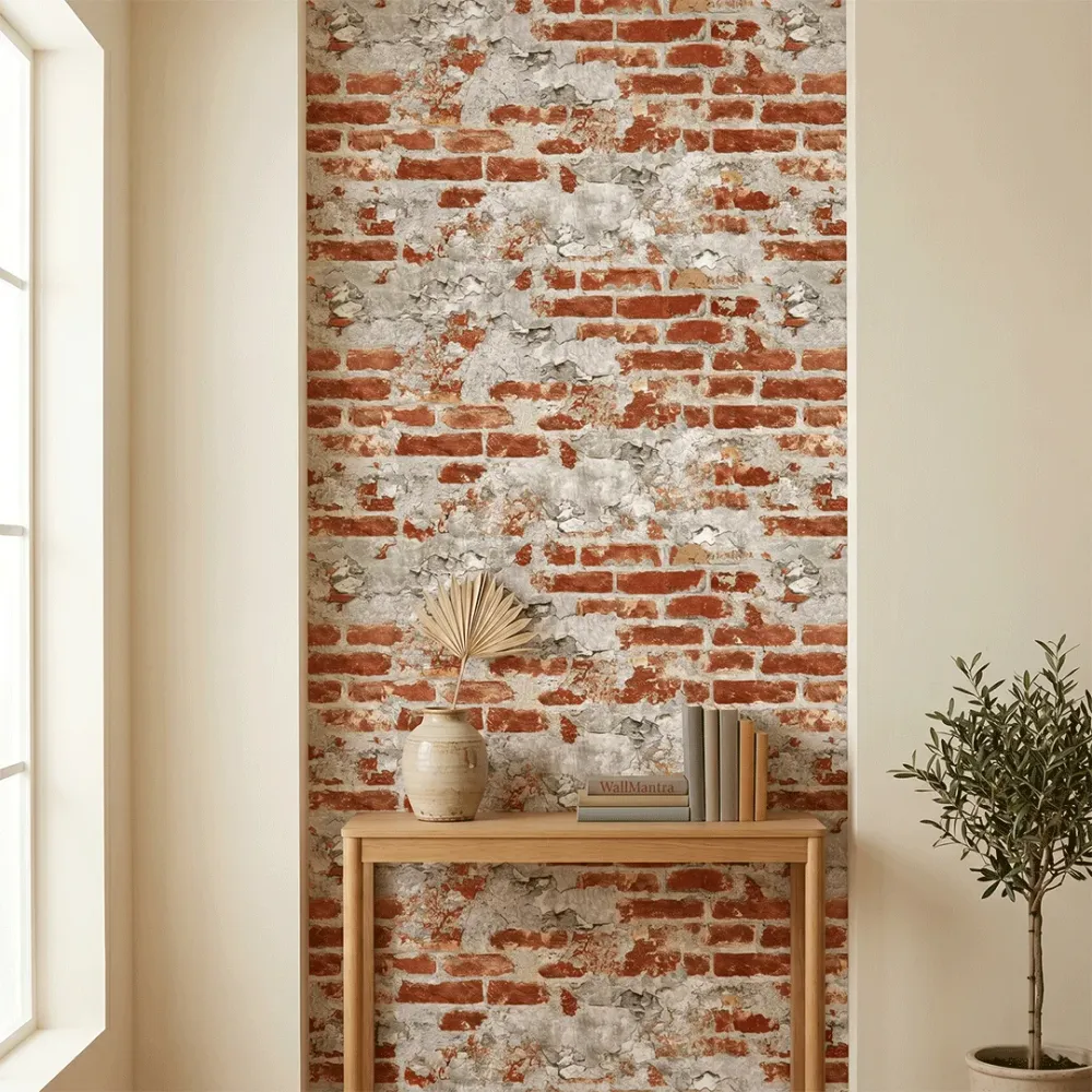 Rustic Red Plaster Brick Wallpaper