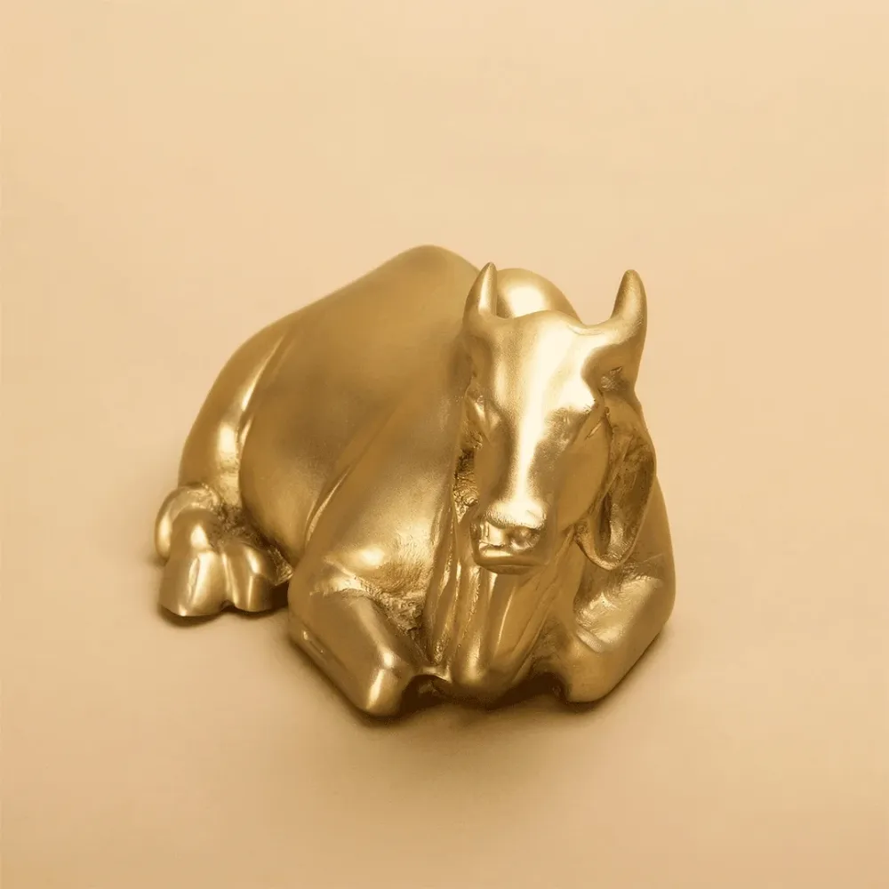 Sacred Nandi Bull Solid Brass Figurine – Gold Finish 