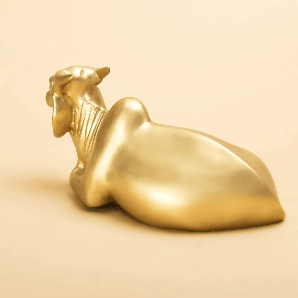 Sacred Nandi Bull Solid Brass Figurine – Gold Finish 
