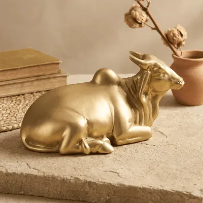 Sacred Nandi Bull Solid Brass Figurine – Gold Finish