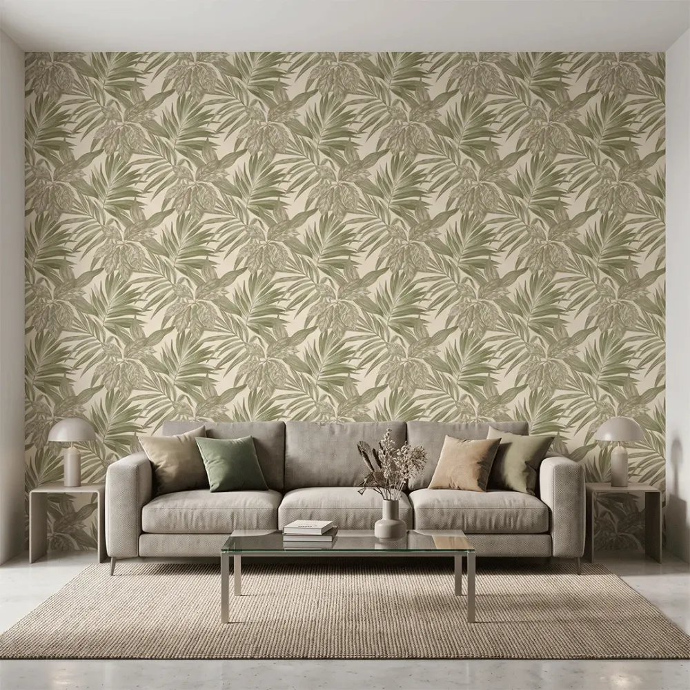 Sage Green Tropical Botanical Textured Wallpaper