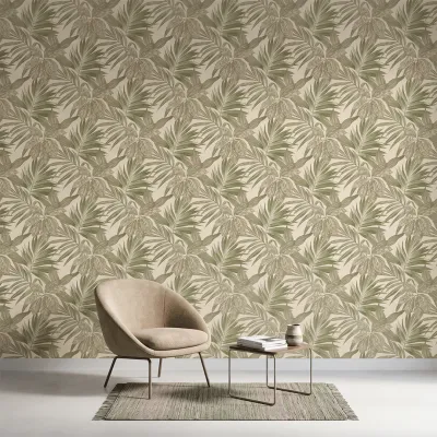 Sage Green Tropical Botanical Textured Wallpaper