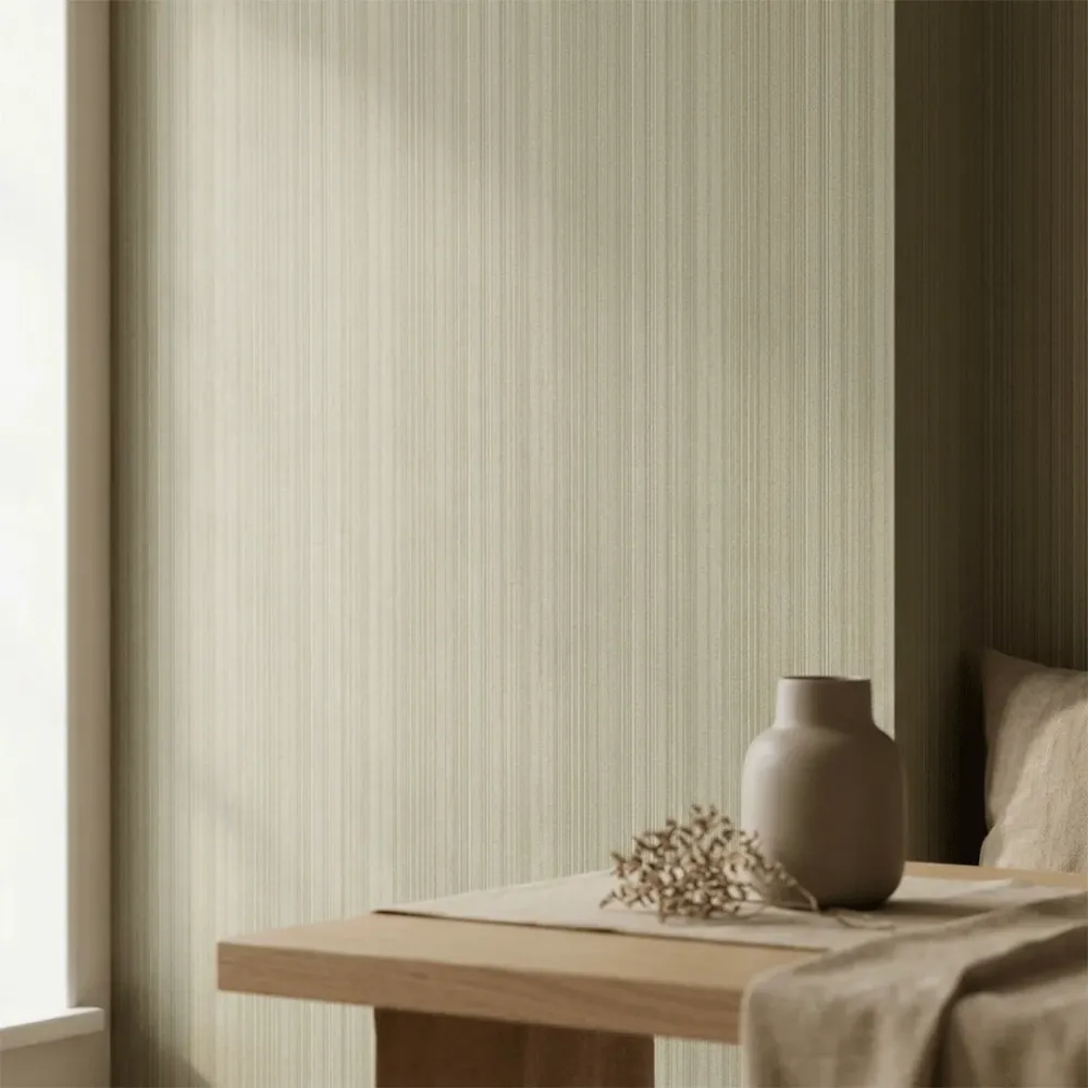 Sage Green Vertical Woven Textured Wallpaper