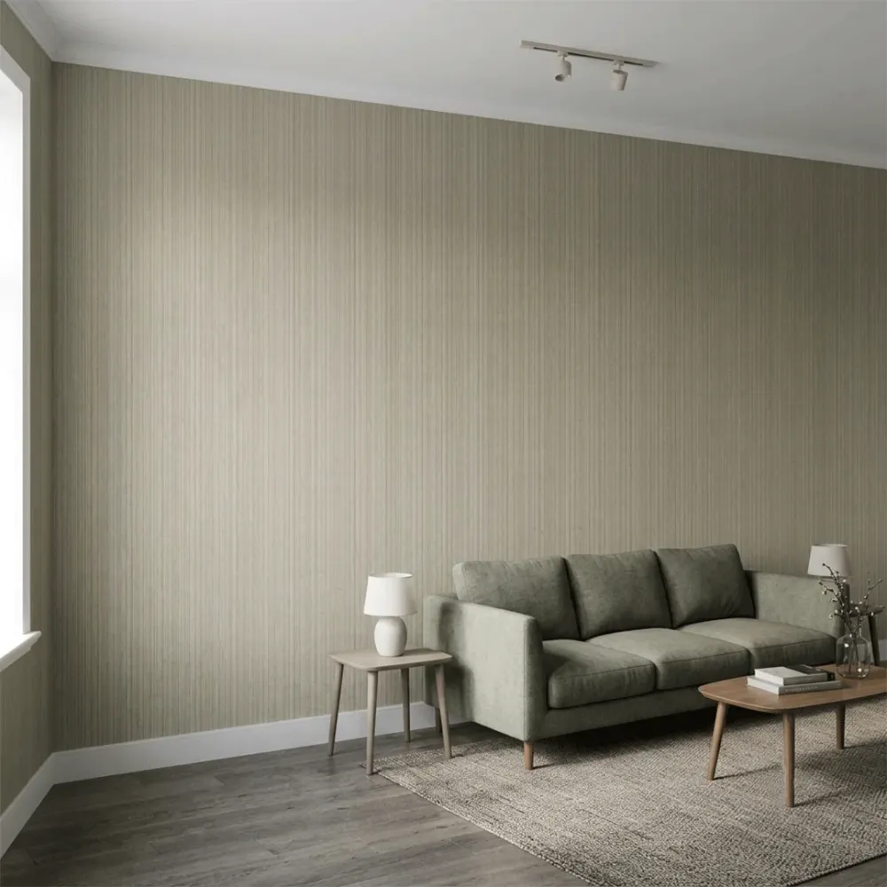 Sage Green Vertical Woven Textured Wallpaper