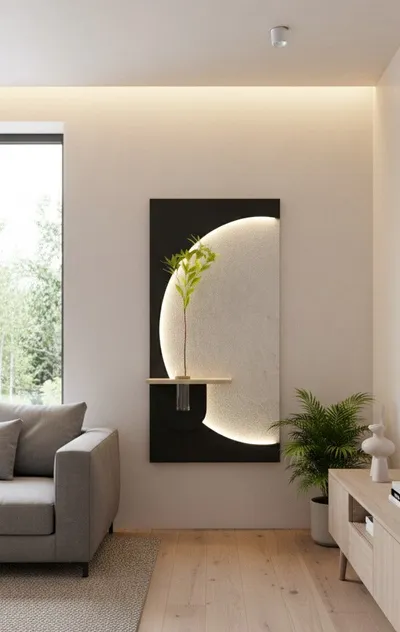 Sail & Bloom – Illuminated Sandstone Panel with Floral Accent