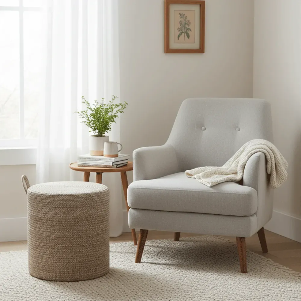 SandDune Round Braided Pouffe Stool 