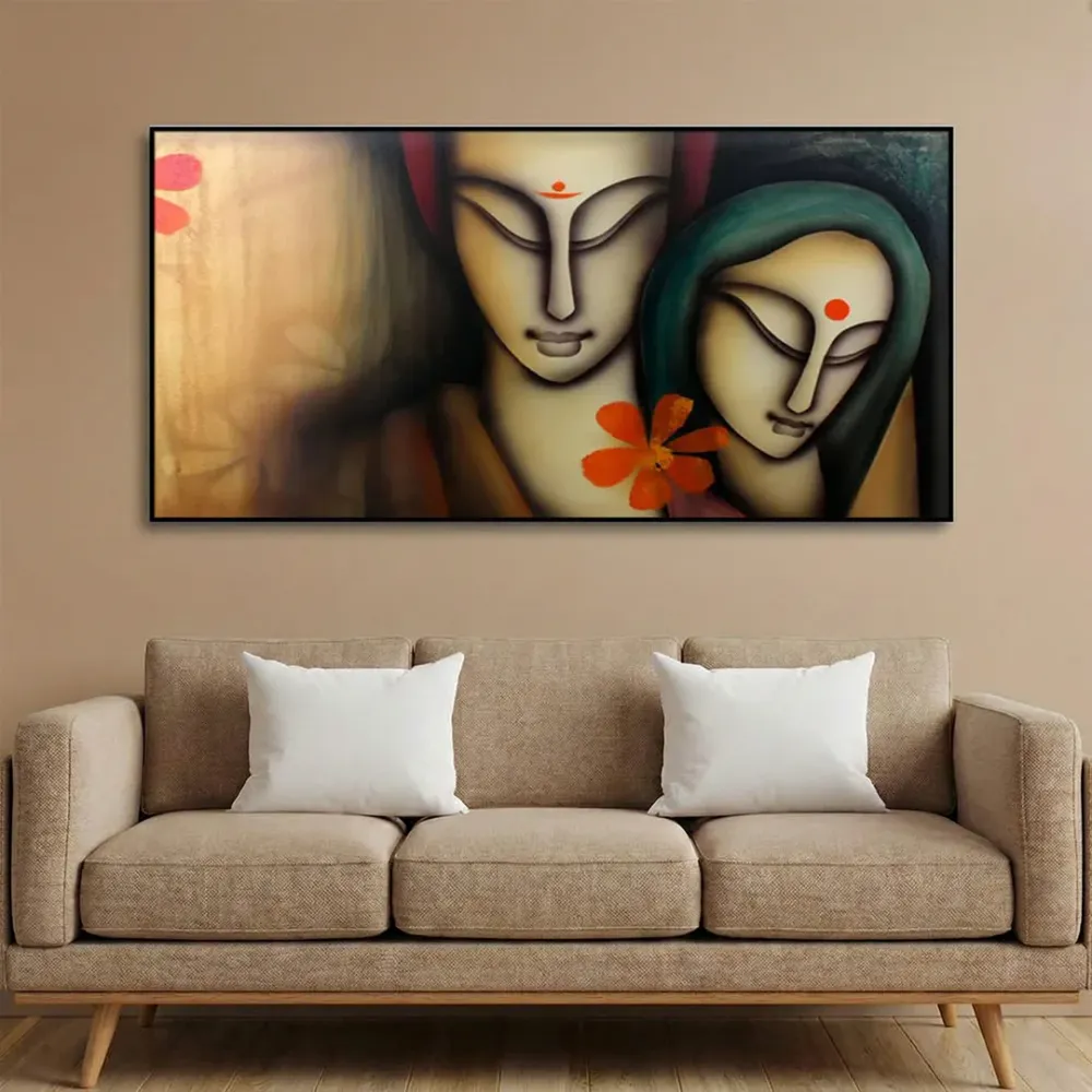 Serene Bond of Radha Krishna Canvas Wall Painting With Frame