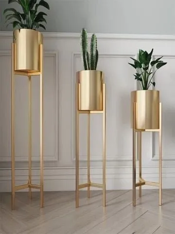 Set of 3 - Metal Floor Planter (Golden)