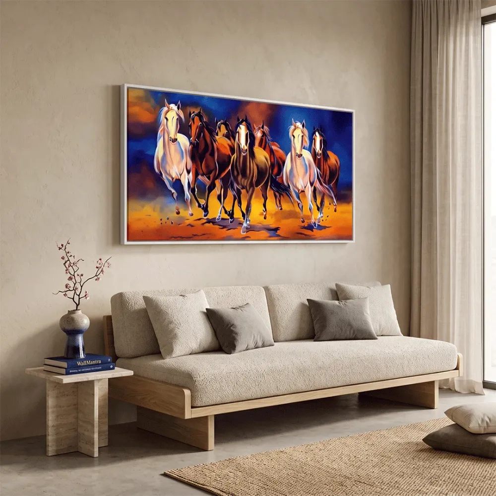 Seven Galloping Horses Canvas Painting With Frame