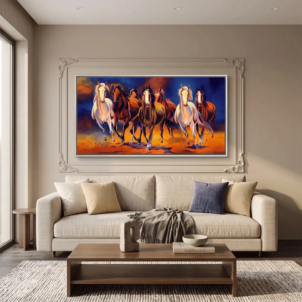 Seven Galloping Horses Canvas Painting With Frame