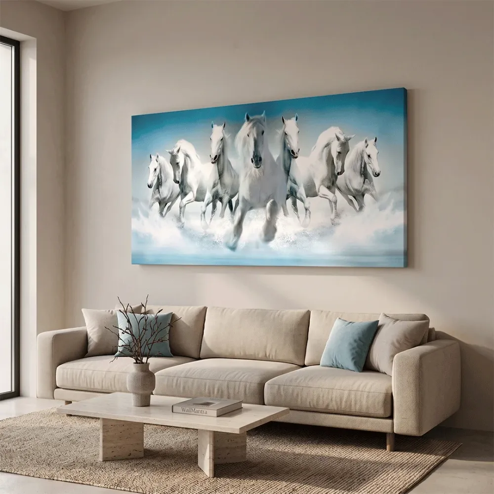 Seven Running Horses Canvas Wall Painting With Frame