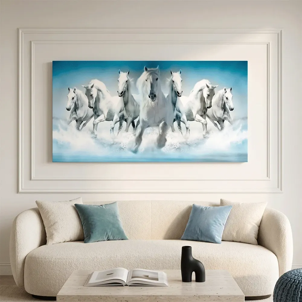 Seven Running Horses Canvas Wall Painting With Frame