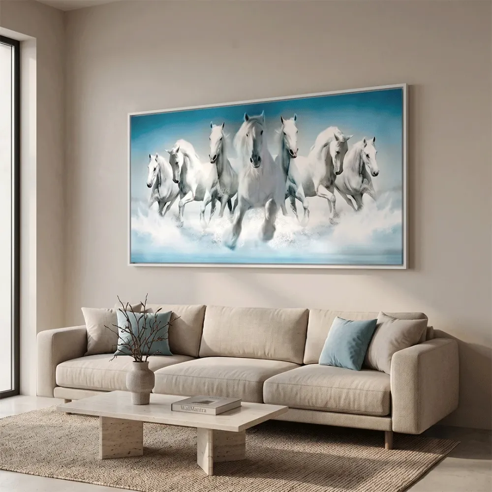 Seven Running Horses Canvas Wall Painting With Frame