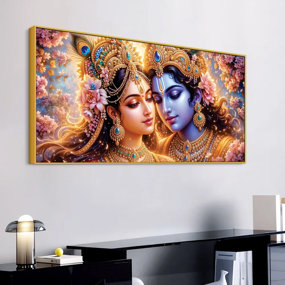 Radiant Harmony of Radha Krishna Canvas Wall Painting With Frame