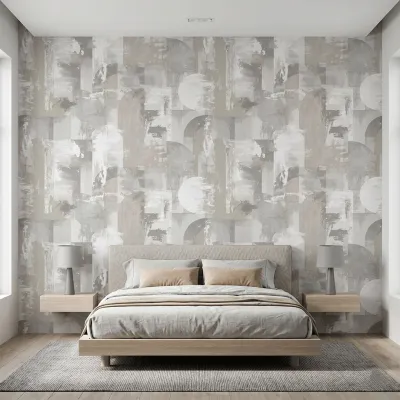 Silver Mist Abstract Forms Wallpaper