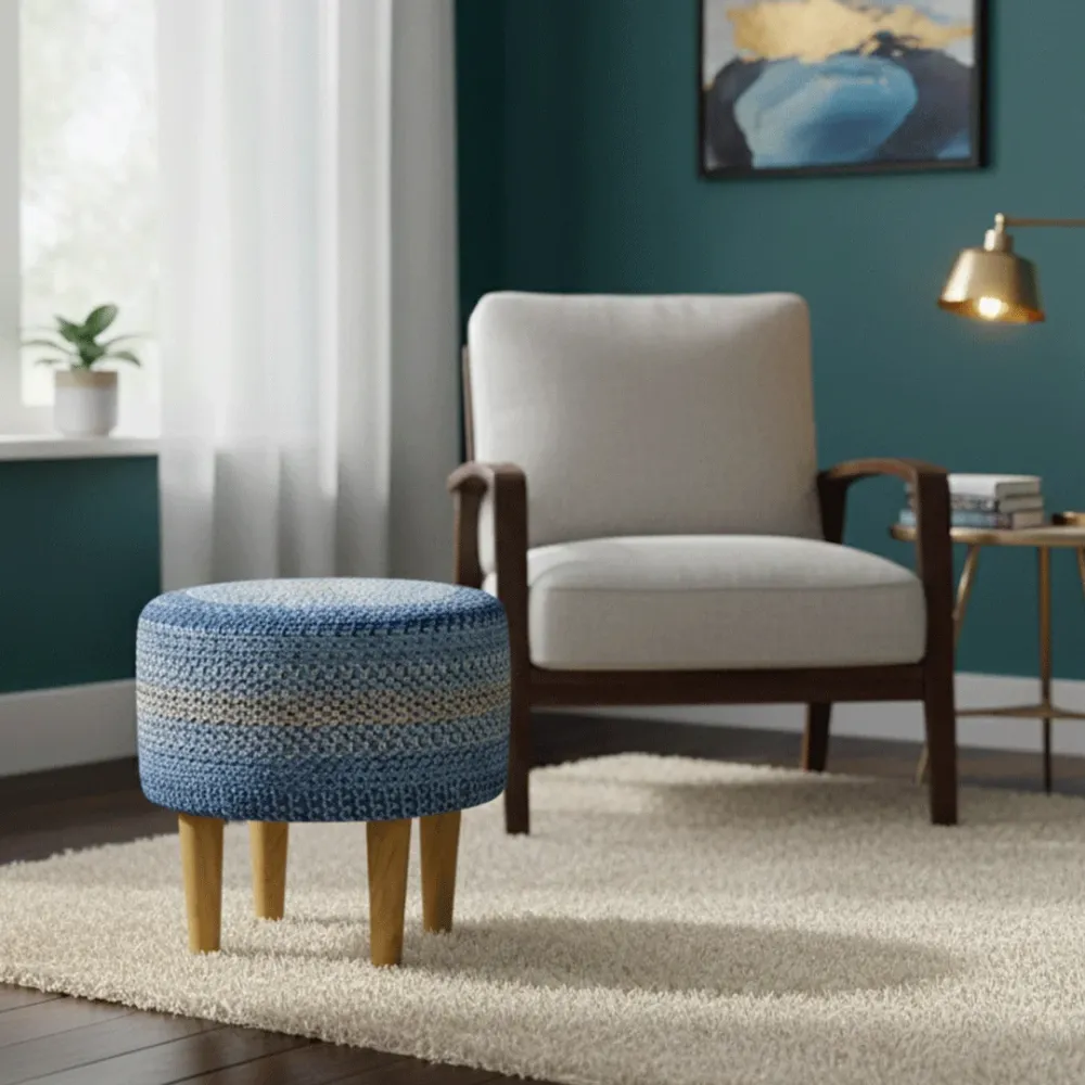 Sky Haven Indoor Round Braided Pouffe Stool 