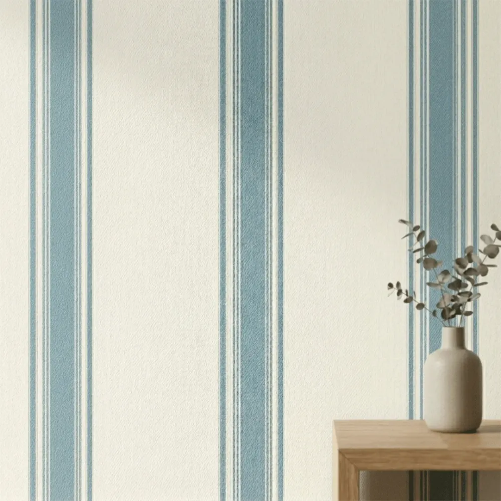 Classic Navy Vertical Stripe Wallpaper for Kids Room | Premium Korean Vinyl Nursery Wallpaper