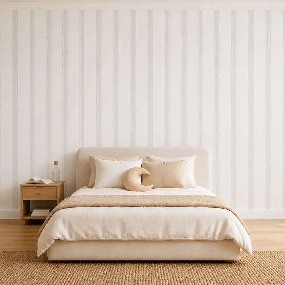 Soft Neutral Vertical Stripe Wallpaper for Kids Room 