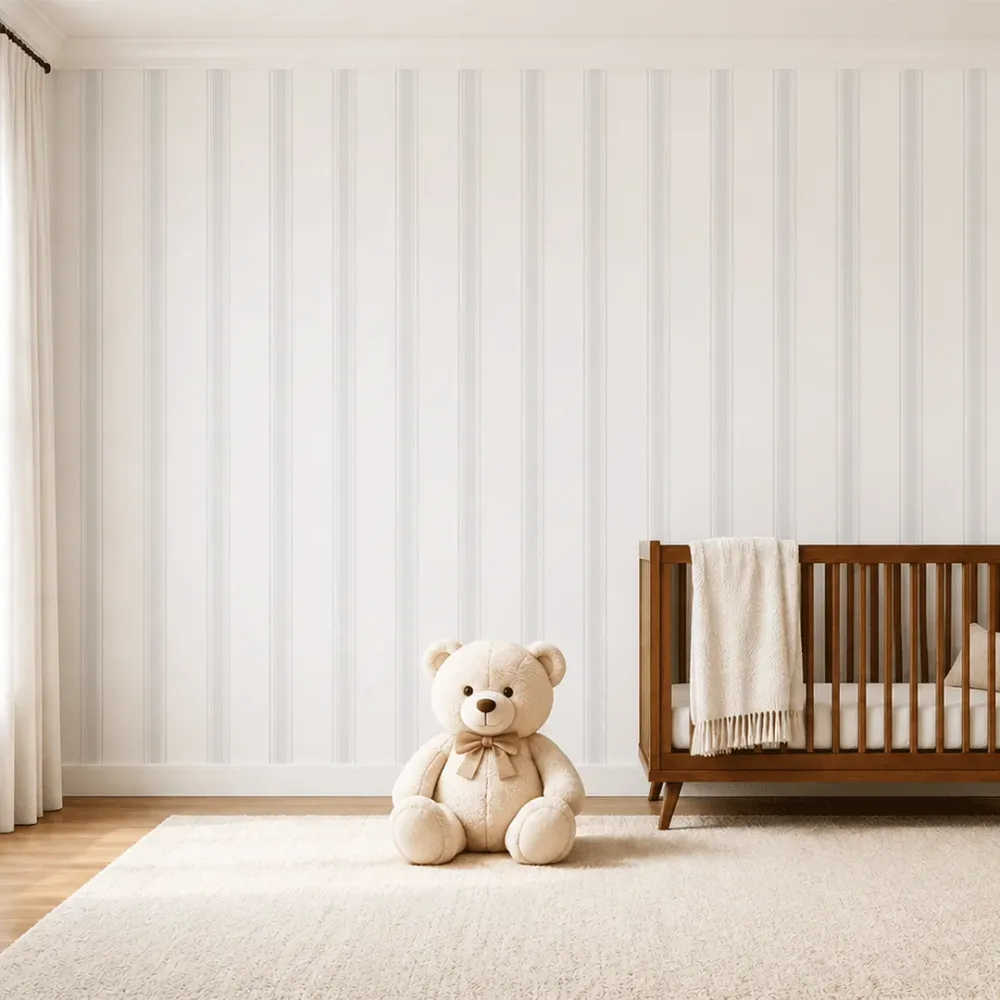 Soft Neutral Vertical Stripe Wallpaper for Kids Room 