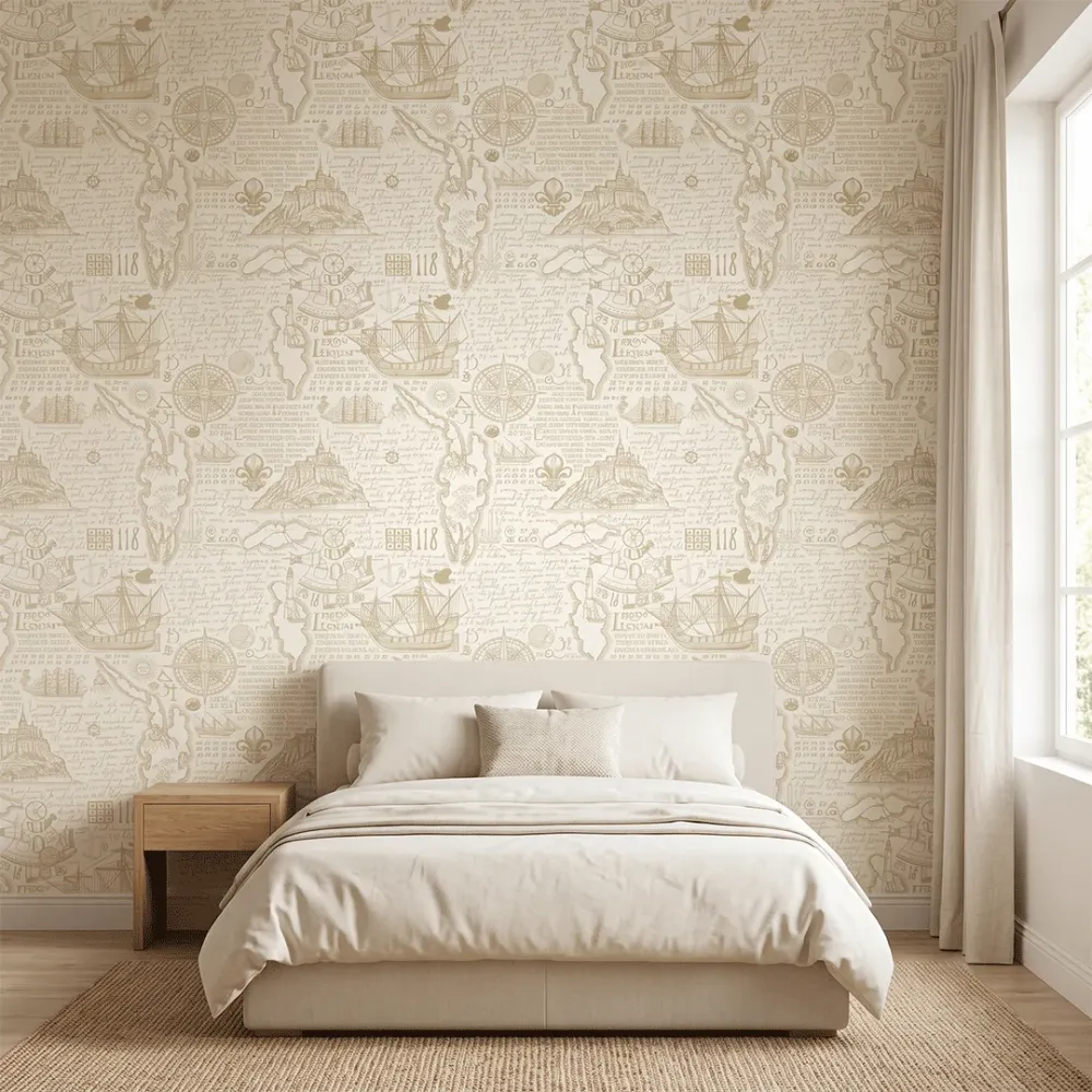 Vintage Nautical Map Wallpaper | Premium Korean Vinyl Antique Maritime Wallpaper