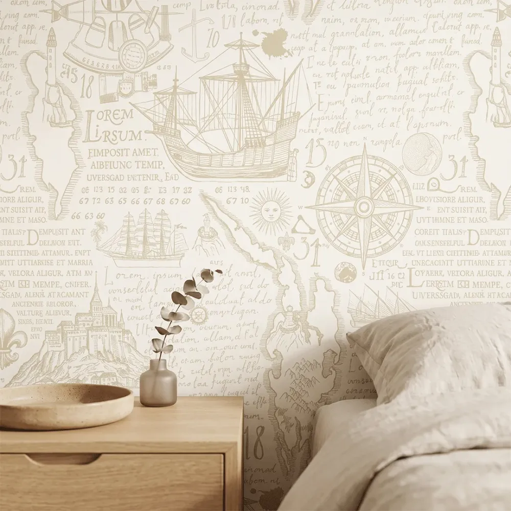 Vintage Nautical Map Wallpaper | Premium Korean Vinyl Antique Maritime Wallpaper