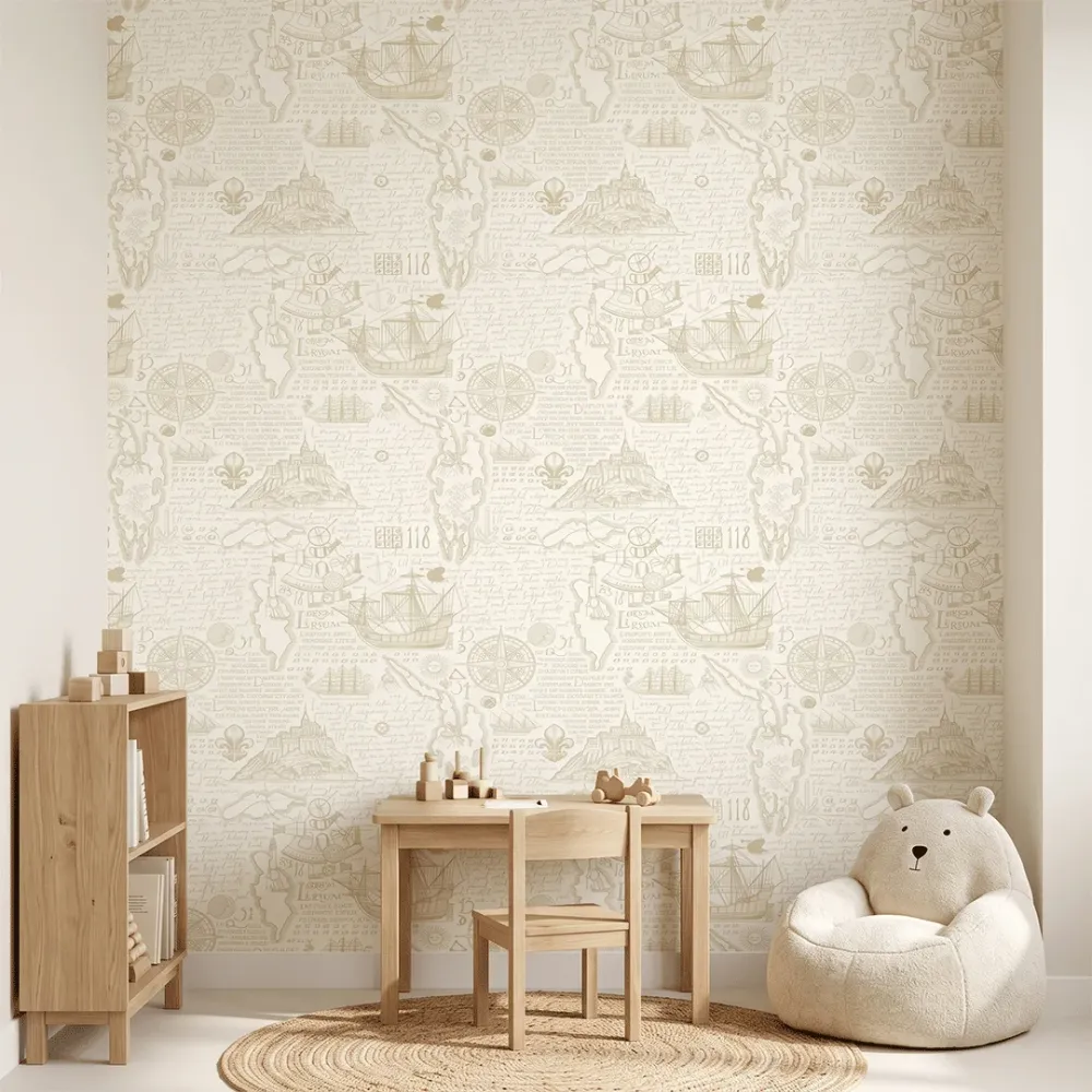 Vintage Nautical Map Wallpaper | Premium Korean Vinyl Antique Maritime Wallpaper