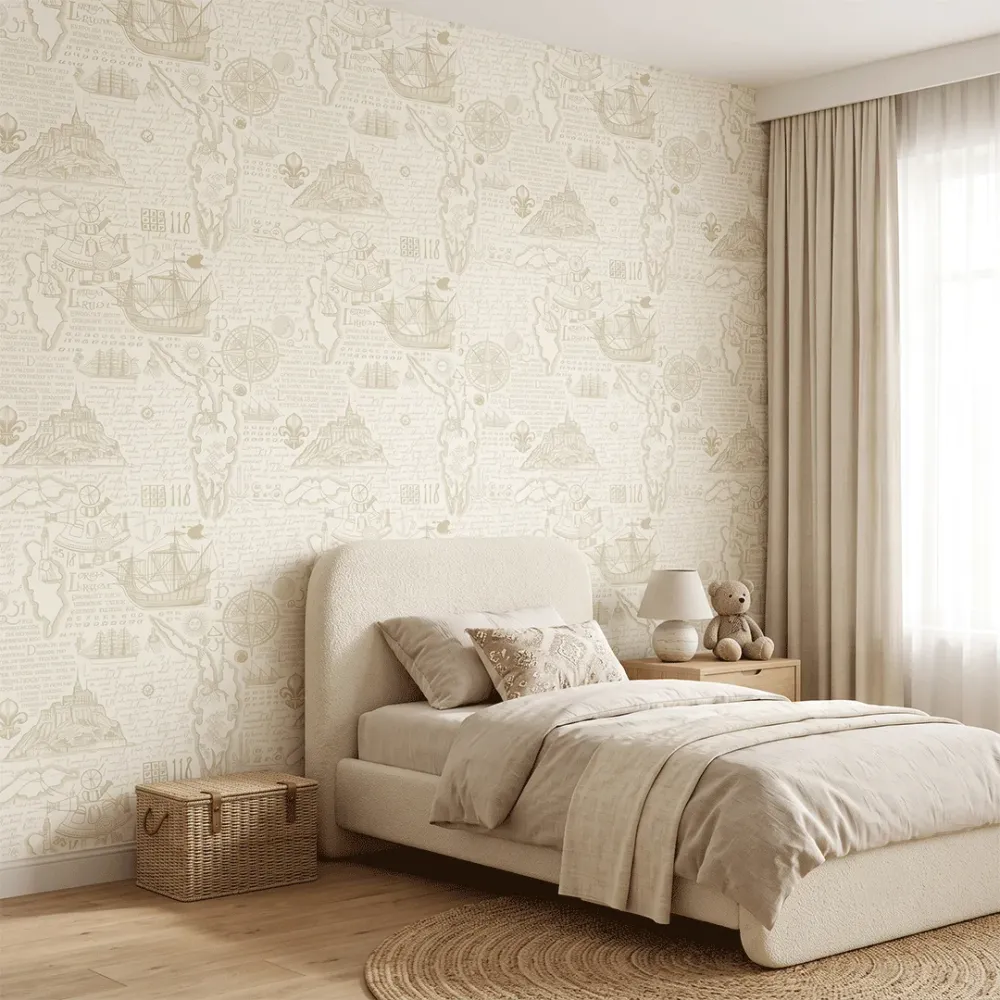 Vintage Nautical Map Wallpaper | Premium Korean Vinyl Antique Maritime Wallpaper