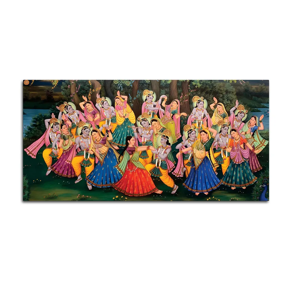 Divine Celebration of Raas Leela Krishna Canvas Wall Painting With Frame