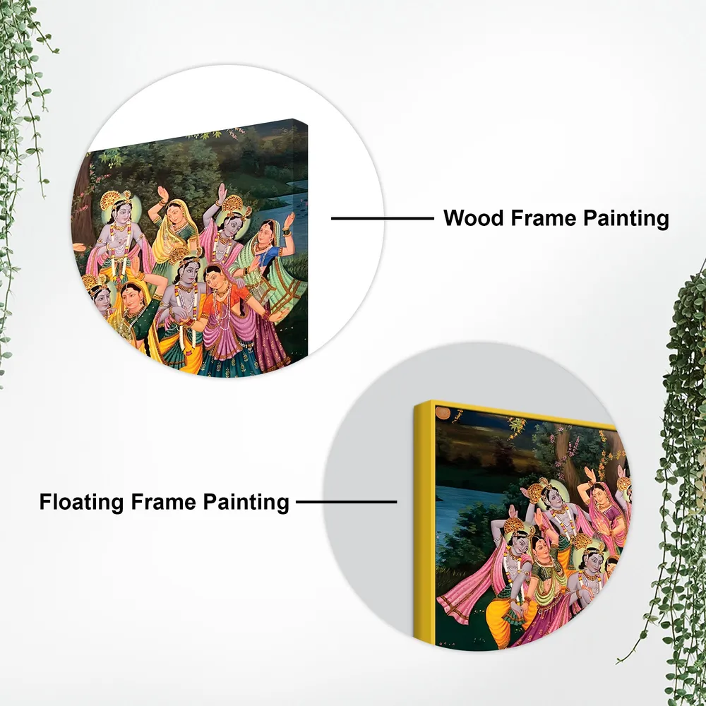 Divine Celebration of Raas Leela Krishna Canvas Wall Painting With Frame