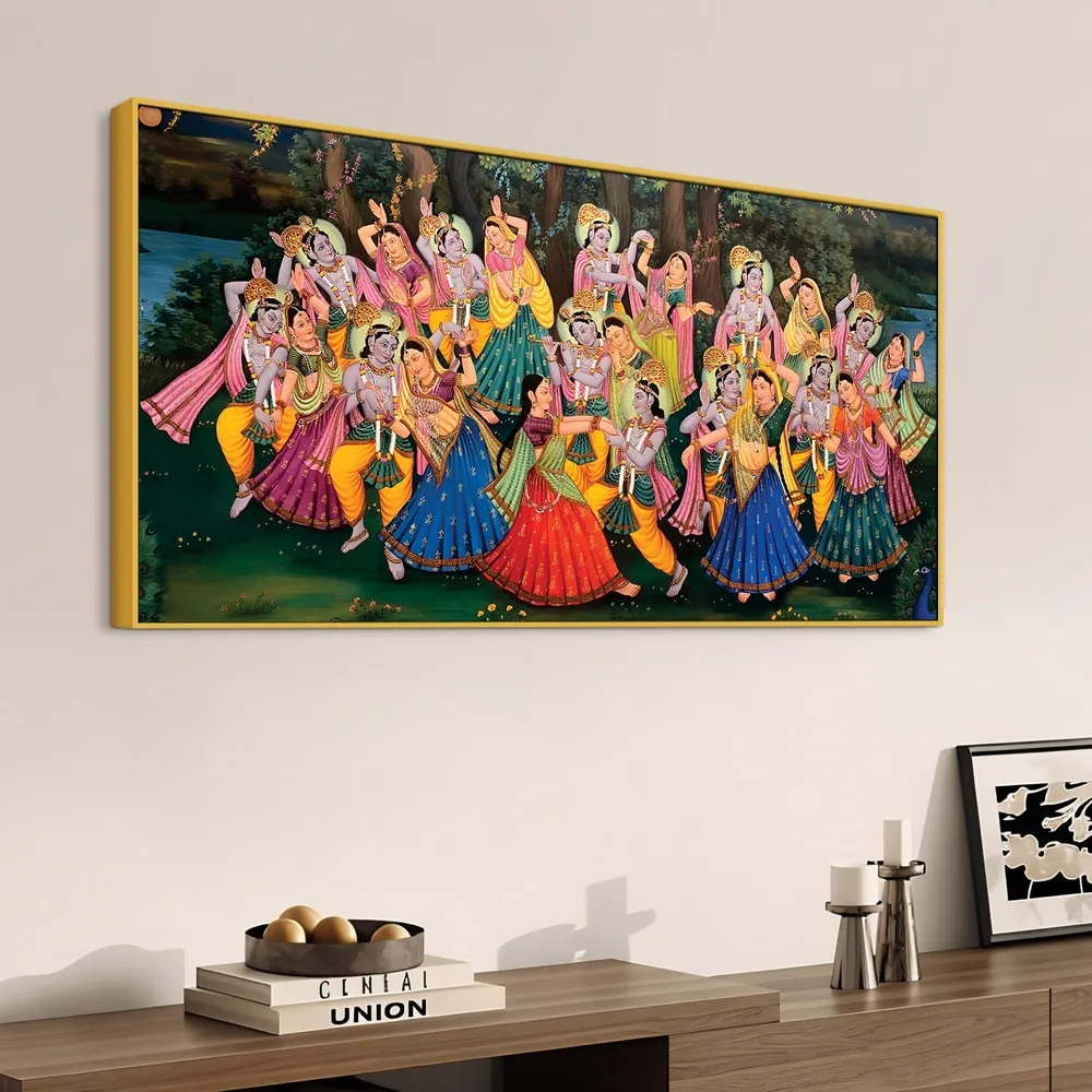 Divine Celebration of Raas Leela Krishna Canvas Wall Painting With Frame