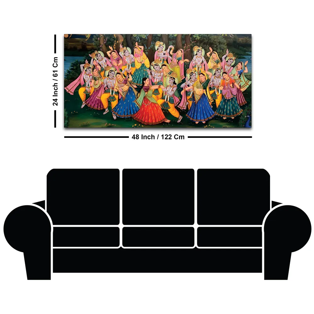 Divine Celebration of Raas Leela Krishna Canvas Wall Painting With Frame