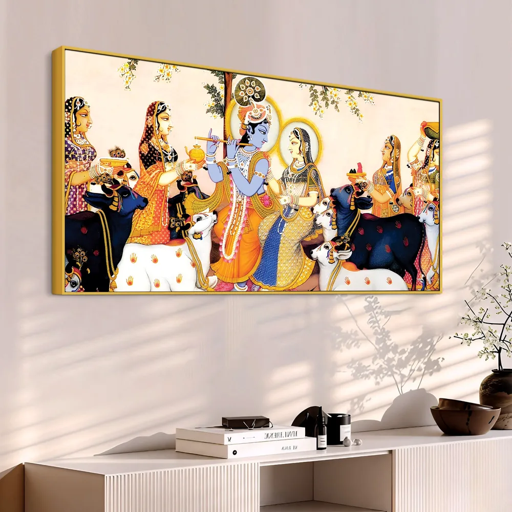 Divine Union of Radha Krishna Canvas Wall Painting With Frame