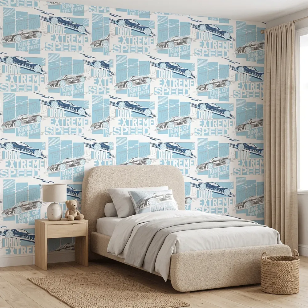 Sports Car Racing Kids Wallpaper | Premium Korean Vinyl Boys Room Wallpaper
