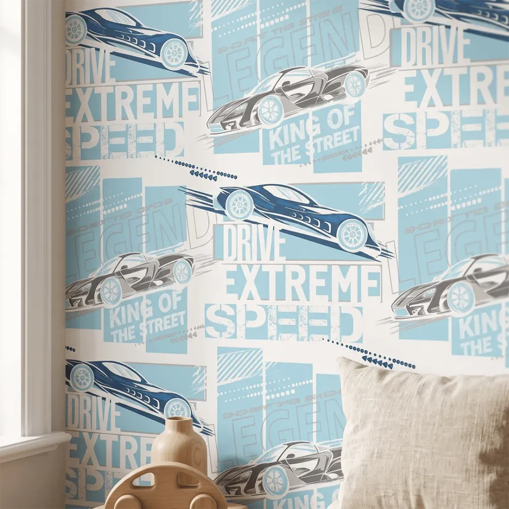 Sports Car Racing Kids Wallpaper | Premium Korean Vinyl Boys Room Wallpaper