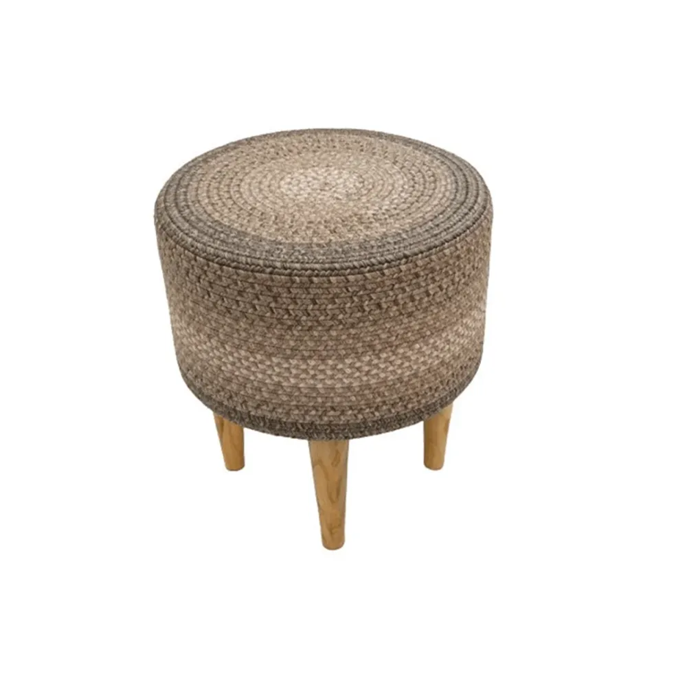 Stone Grey Haven Indoor Round Braided Pouffe Stool 