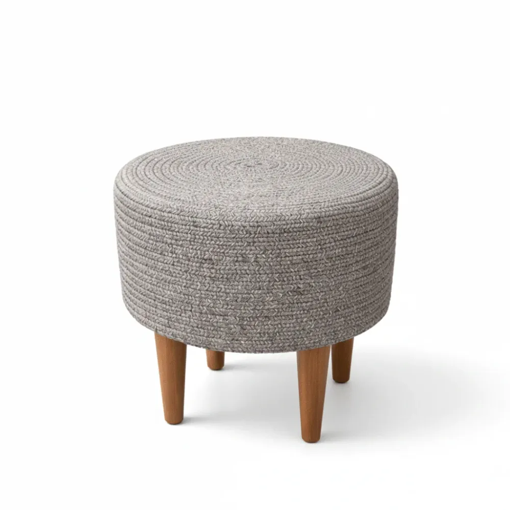 Stone Grey Nook Indoor Round Braided Pouffe Stool 