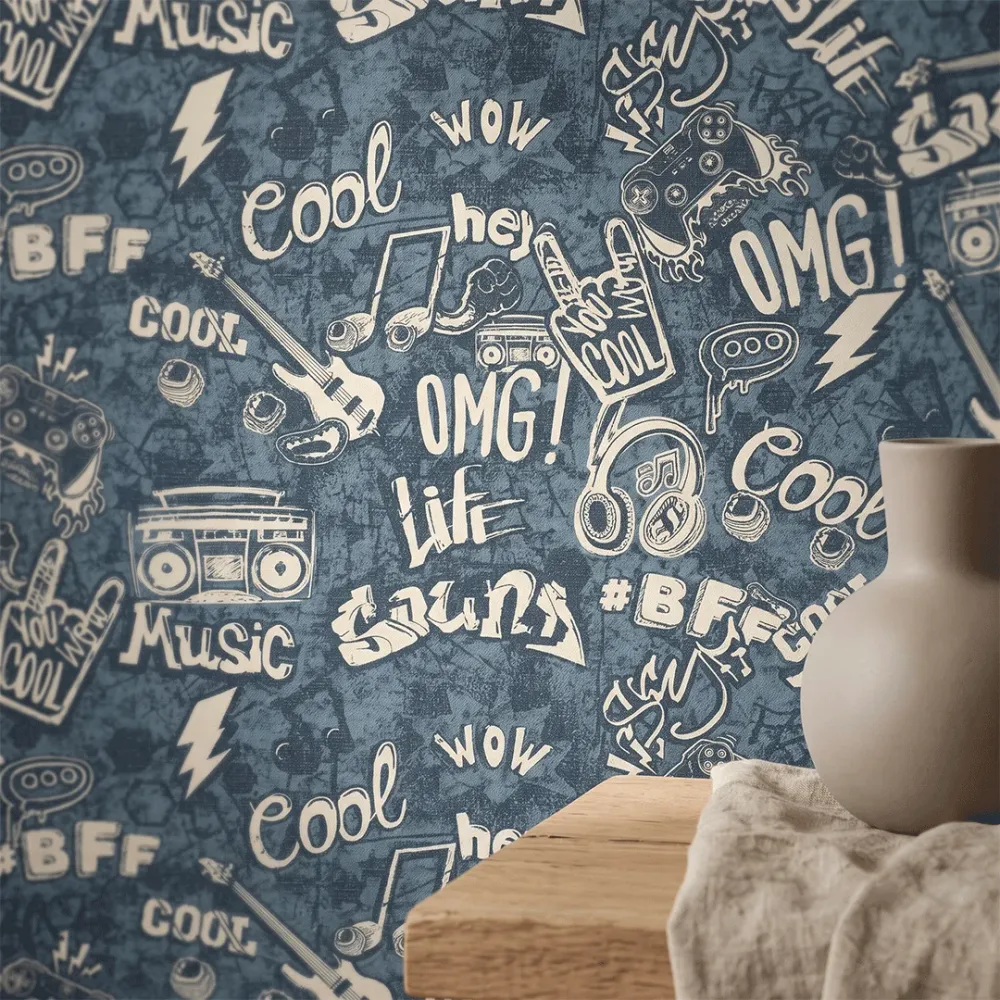 Street Graffiti Music Wallpaper | Premium Korean Vinyl Teen Room Wallpaper