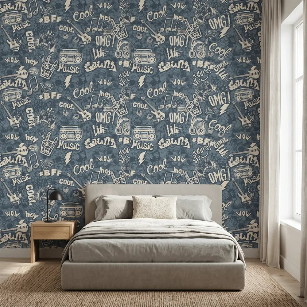 Street Graffiti Music Wallpaper | Premium Korean Vinyl Teen Room Wallpaper