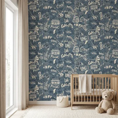 Street Graffiti Music Wallpaper | Premium Korean Vinyl Teen Room Wallpaper