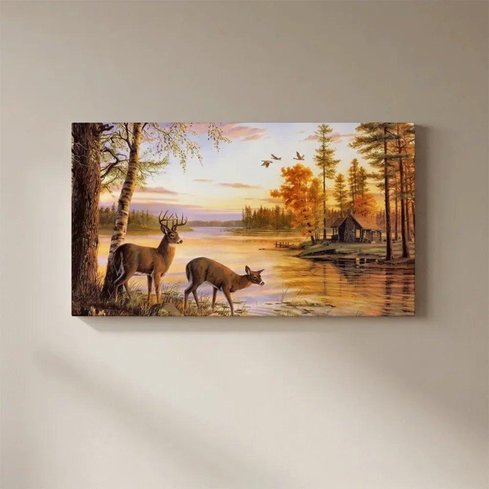Sunset lake Canvas Big Panoramic Wall Painting With Frame