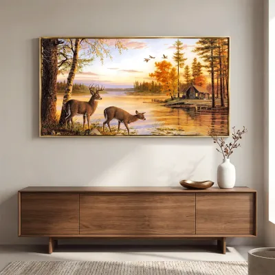 Sunset lake Canvas Big Panoramic Wall Painting