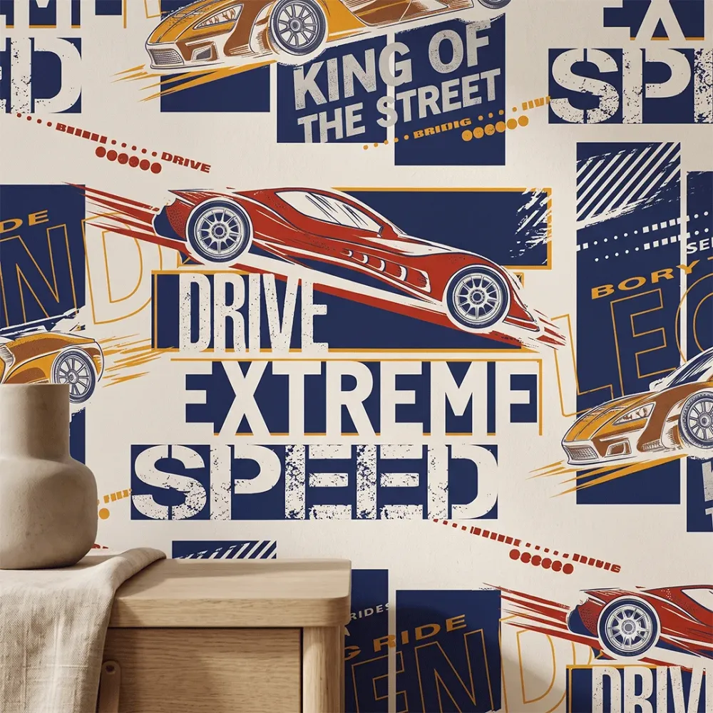 Super Sports Car Kids Wallpaper | Premium Korean Vinyl Racing Wallpaper for Boys