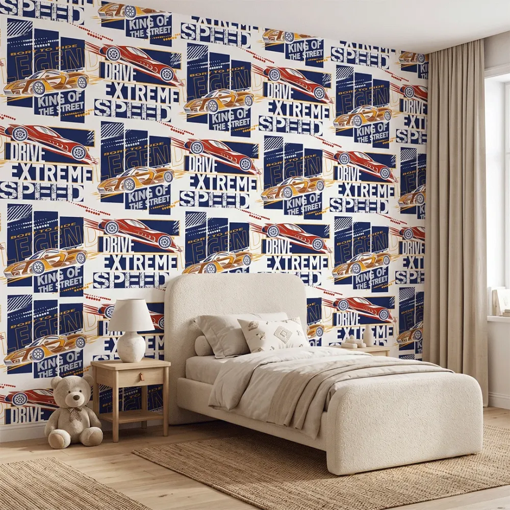 Super Sports Car Kids Wallpaper | Premium Korean Vinyl Racing Wallpaper for Boys
